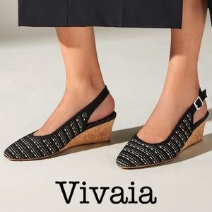 Vivaia Tamia Black Slingback Wedge Sandals Size 39